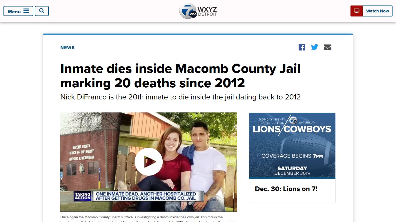 Inmate dies inside Macomb County Jail marking 20 deaths since 2012