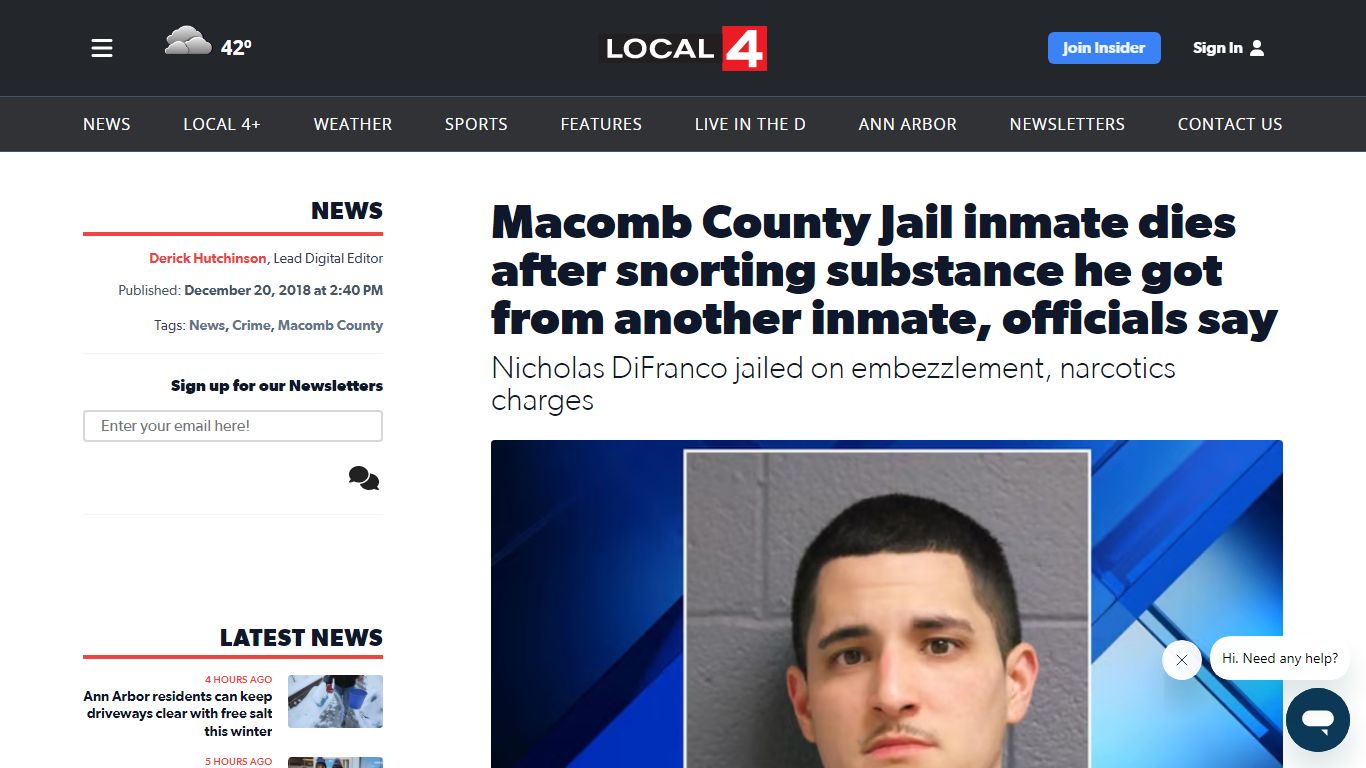 Macomb County Jail inmate dies after snorting substance he got from ...