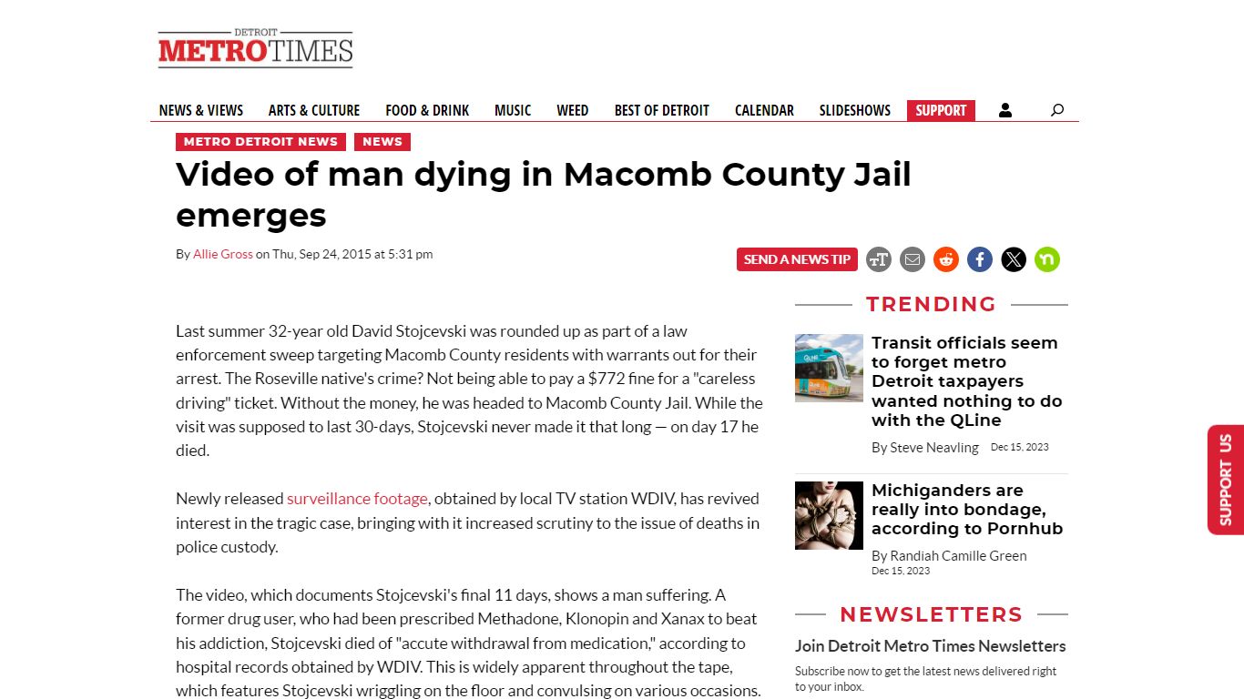 Video of man dying in Macomb County Jail emerges