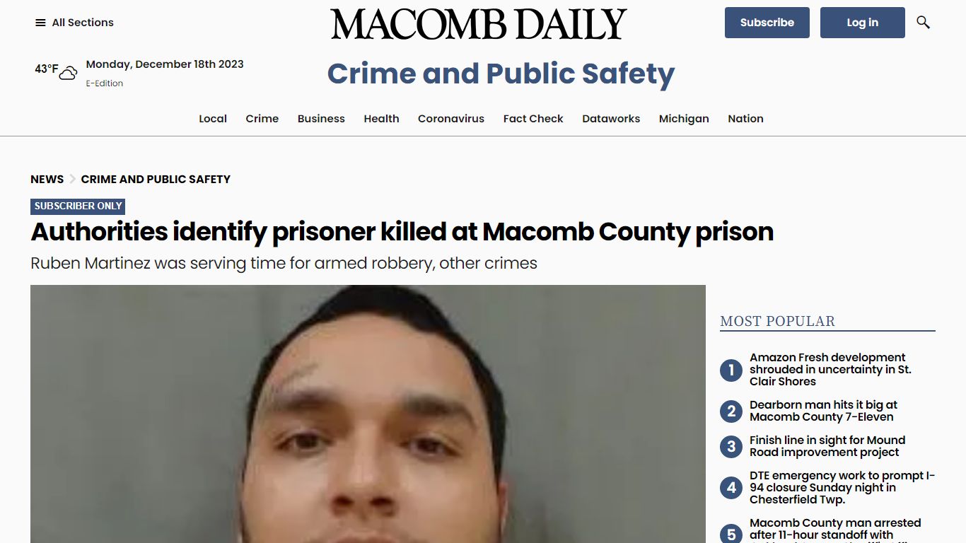 Authorities identify prisoner killed at Macomb County prison